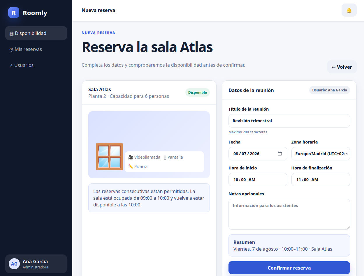 Booking a room in Roomly